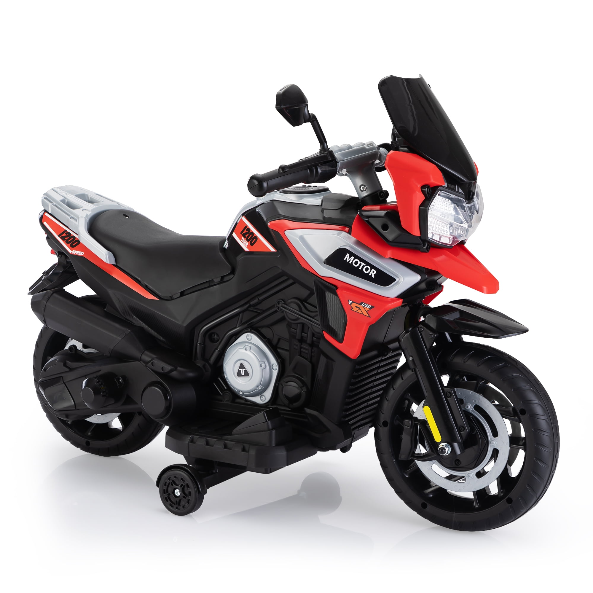 Electric Motorcycle for Kids Dirt Bike by TOBBI 12V Battery Powered Ride On Toy Rechargeable Motorbike w/Training Wheels Gift for Toddler Boys Girls Aged 3-6, Red