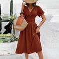 thumbnail image 6 of Tqcoqu Women's Maxi Dress V Neck Short Sleeve A Line High Waist Swing Casual Trendy Summer Dresses,Red,Women's S-XXL, 6 of 7