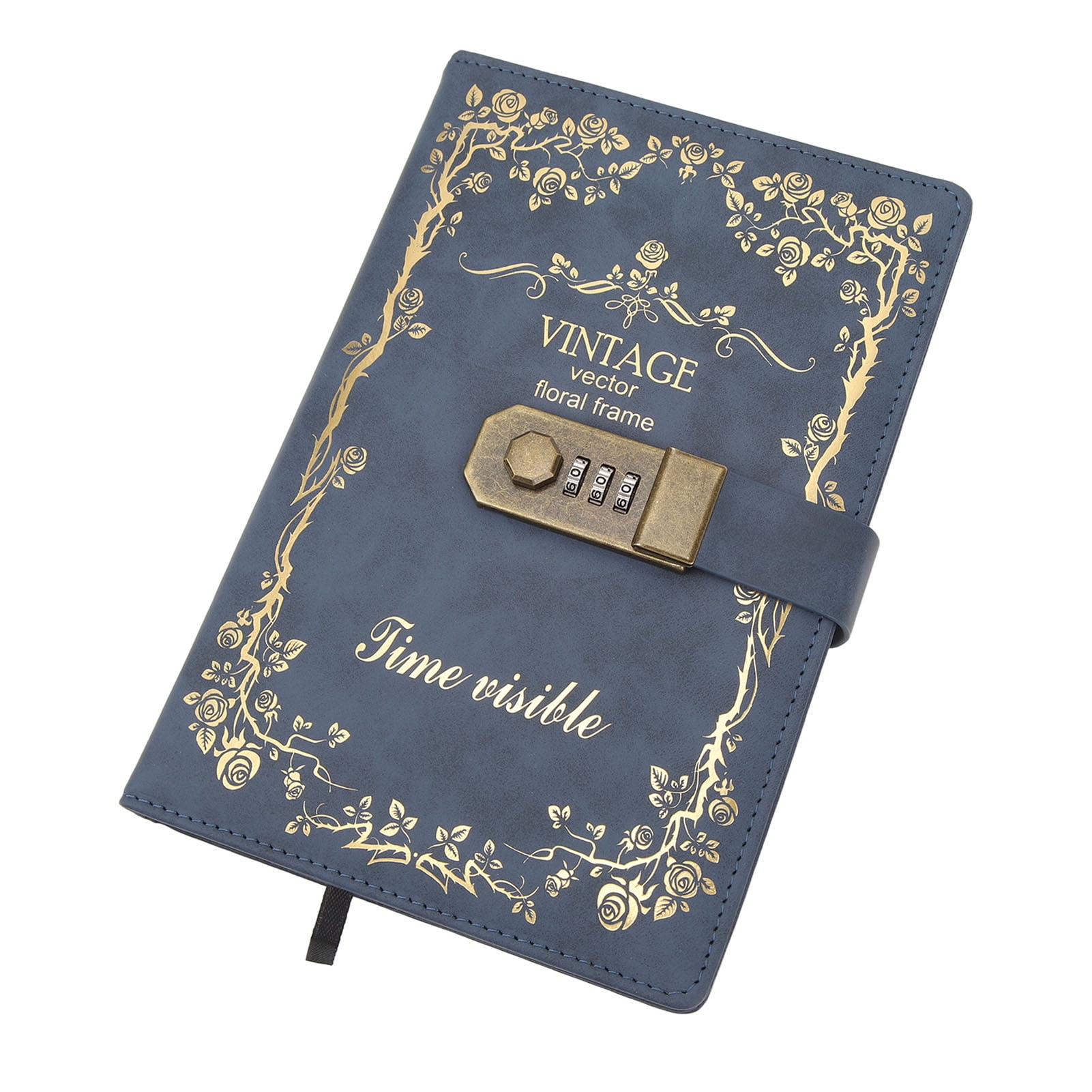 Nieyigj Vintage Password Journal with Lock, Hardcover Blank Diary, Dark Blue, 8.66 inches / 22 cm