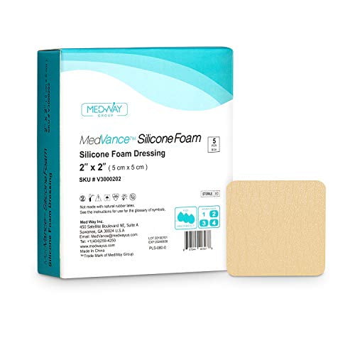 MedVance TM Silicone - Silicone Adhesive Foam Absorbent Dressing, 2'x2', Box of 5 dressings