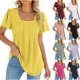 thumbnail image 2 of Xuhomer Tunic Long Tops for Women to wear with leggings Short Sleeve Crew Neck Pleated Shirts Loose Summer Solid Color Flowy Blouses, 2 of 3