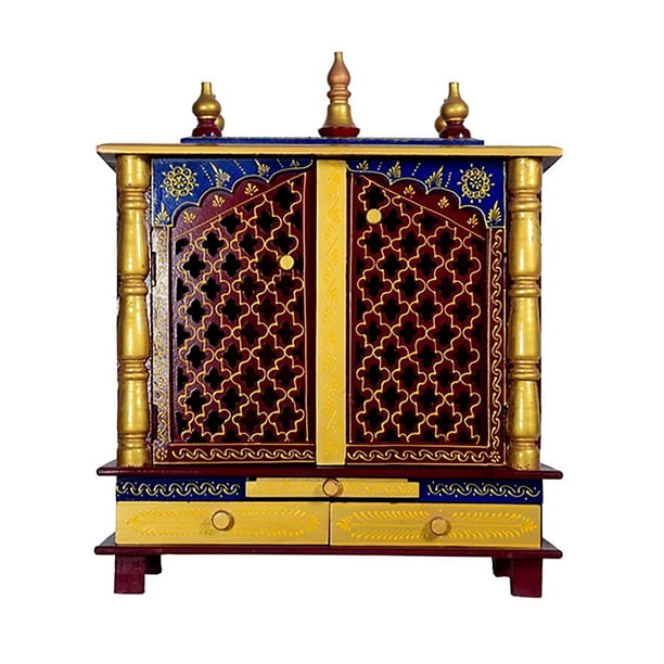 Rajasthani Ethnic Handcrafted Wooden Temple / Mandir / Pooja Ghar / Mandapam / Mandir With Doors