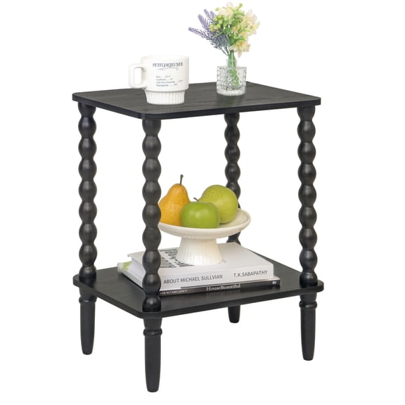 Black 2-Tier Spindle Leg Side Table With Storage Shelf, Compact End Table