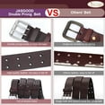 thumbnail image 2 of Men Double Prong PU Leather Belt Casual Work Heavy Duty Belt Double Grommet Holes Belt for Jeans, 2 of 7