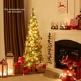 thumbnail image 4 of Patiojoy 5FT Artificial Christmas Tree Pre-lit Pencil Xmas Tree with 296 Branch Tips 150 Warm White LED Lights, 4 of 10