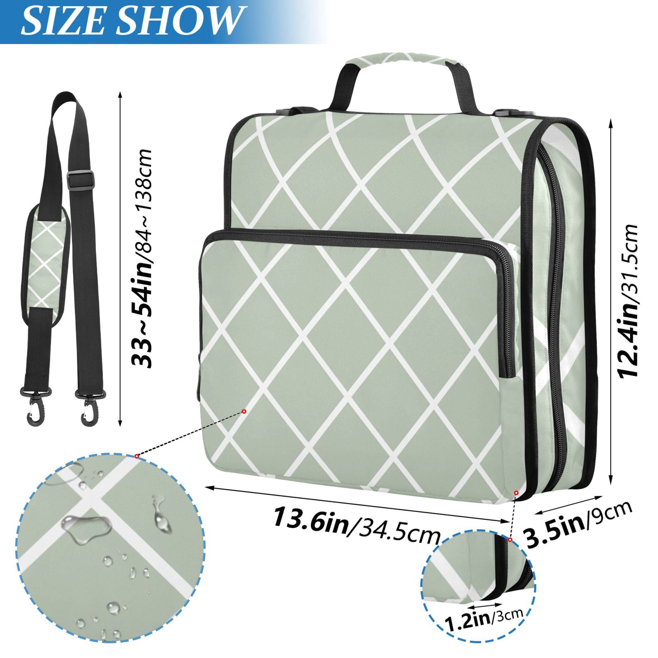 3 Ring Zipper Binder with Shoulder Strap Waterproof Trapper Keeper 2 Inch D-Ring 500 Sheets Capacity Green Block