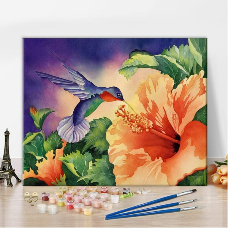 TISHIRON Paint by Numbers for Adults,16x20 inch Canvas Wall Art Hummingbird  and Flowers Oil Painting by Numbers Kit for Home Wall Decor (Frameless) 