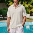 thumbnail image 2 of LMOIPLI Mens Casual Shirt Summer Breathable Short Sleeve Vacation Button Beach Knit Stretchy Solid Golf Shirts Beige M, 2 of 5