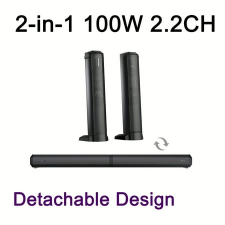 YZHENDEC 2.2ch Detachable Design TV Sound Bar, Peak Power 100W, 2 In 1 TV Sound Bar, Adjustable Bass For TV Speakers, 3 EQ Modes, ARC/Optical/Aux/Wall Mount