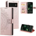 thumbnail image 6 of Case for Google Pixel 6 Pro, Premium Leather Flip Wallet Case with Card Slots Holder Kickstand Hand Strap Mandala Half Flower Design Embossed Shockproof Cover Case - Rose Gold, 6 of 14