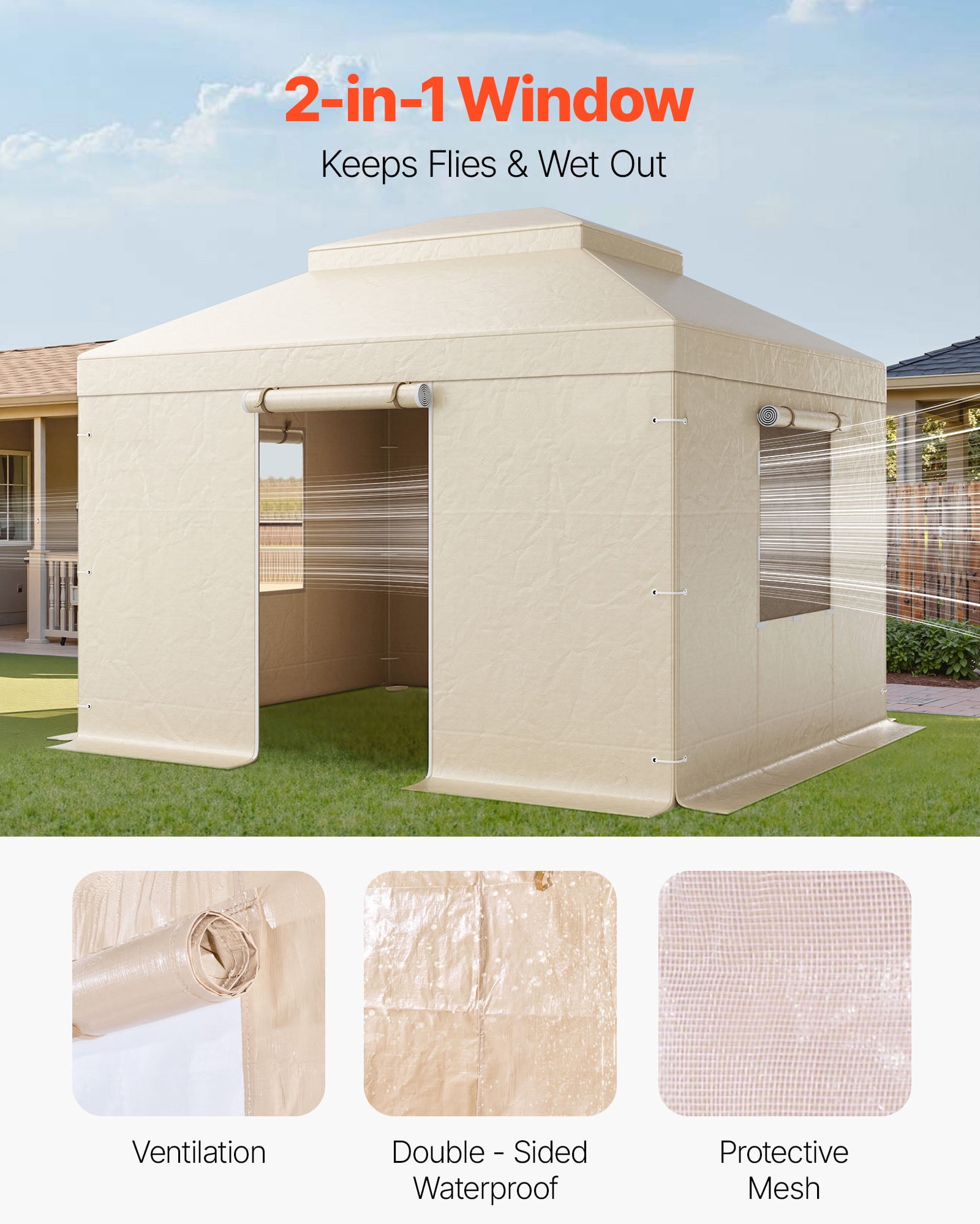 VEVOR Winter Gazebo Cover Fits 10 x 12 ft Hardtop Gazebos, All-Weather Double-Tiered Gazebo Cover with Sidewalls & Mesh Windows, High-Density PE Enclosed Storage Shelter Covers, Gazebos not Included