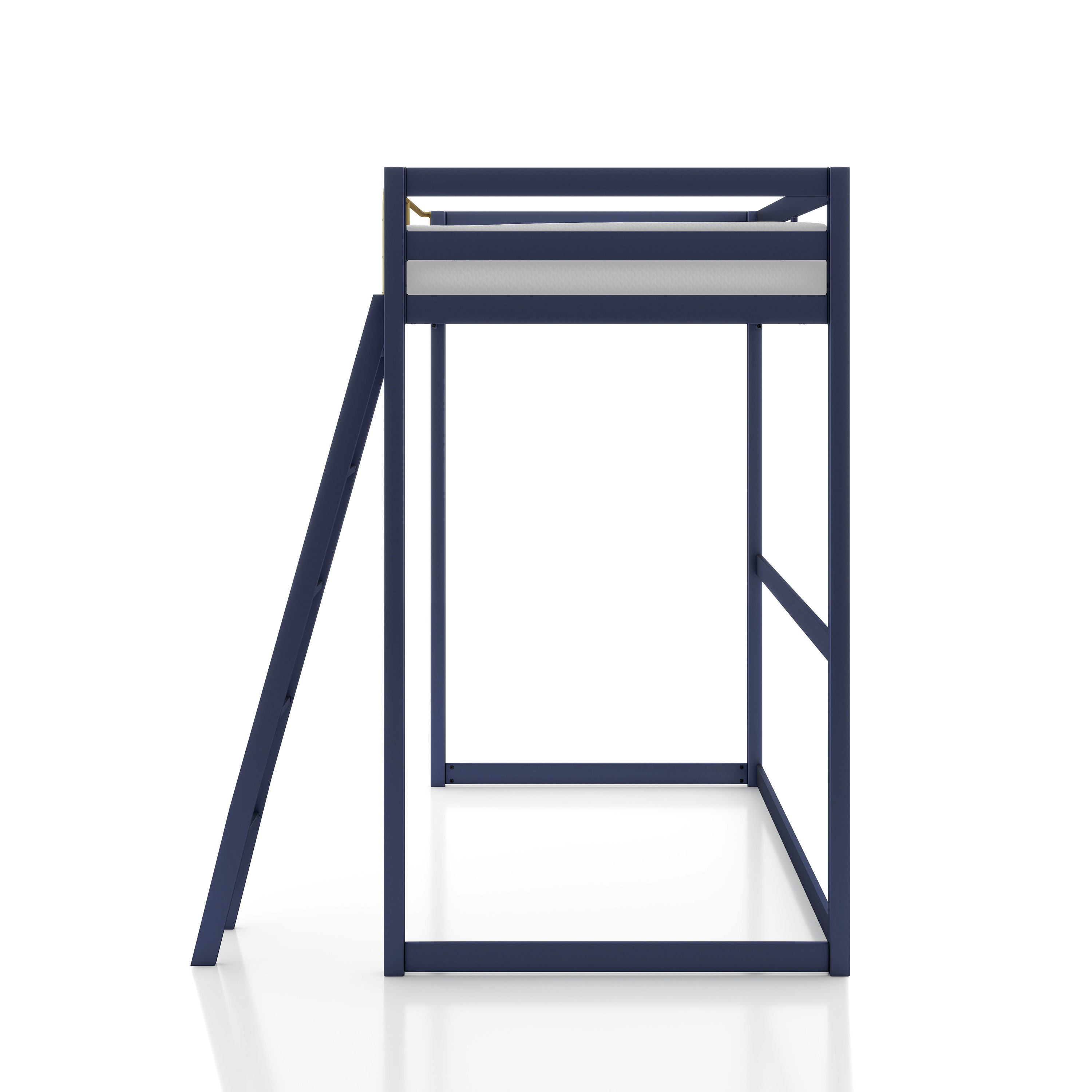 Furniture of America Two-Tone Kids Metal Twin Loft Bed with Guardrails, Blue and Gold