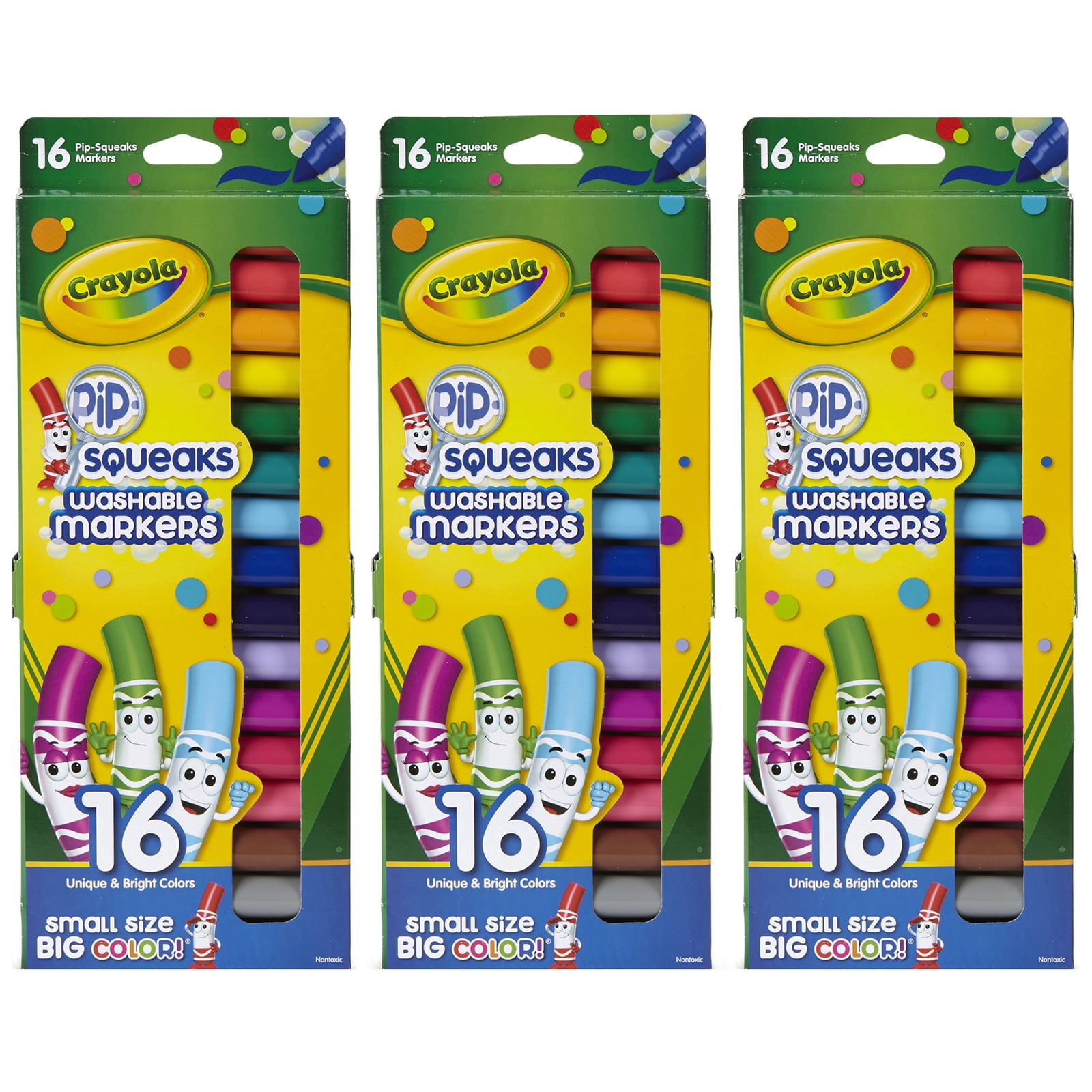 Crayola Pip Squeaks Washable Markers, Conical Tip, 16 Per Box, 3 Boxes