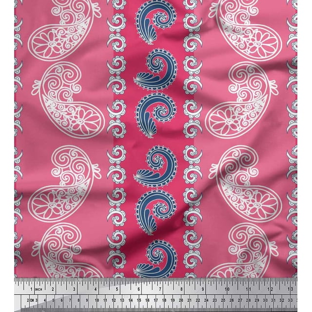 Soimoi Pink Poly Georgette Fabric Stripe & Paisley Fabric Prints By Yard 52 Inch Wide