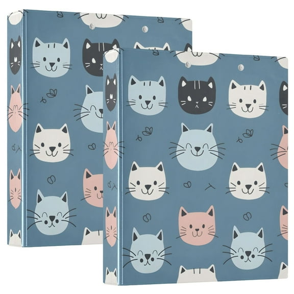 Happy Cat Faces Hardcover 3 Ring Binder 1.5” Round Rings Binder Organizer Letter Size Paper Pockets School Office Supplies