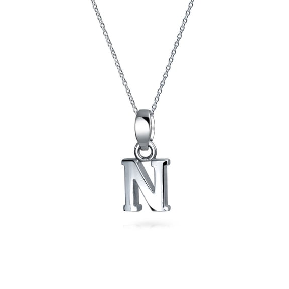 Bling Jewelry Womens ABC Block Letter Initial Pendant Necklace Silver Alphabet