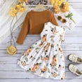 thumbnail image 4 of Kogui Girls Fall Dress Outfits Little Girls Dress and Cardigan 2 Piece Outfits Floral Tank Dresses Ruffle Shrug Sweaters Spring Fall Clothes Size 5T 6T (Orange,5-6 Years), 4 of 8