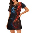 thumbnail image 1 of Easygdp Red And Blue Fire Bird Camisón de manga corta para mujer, informal, estampado, 1 of 6