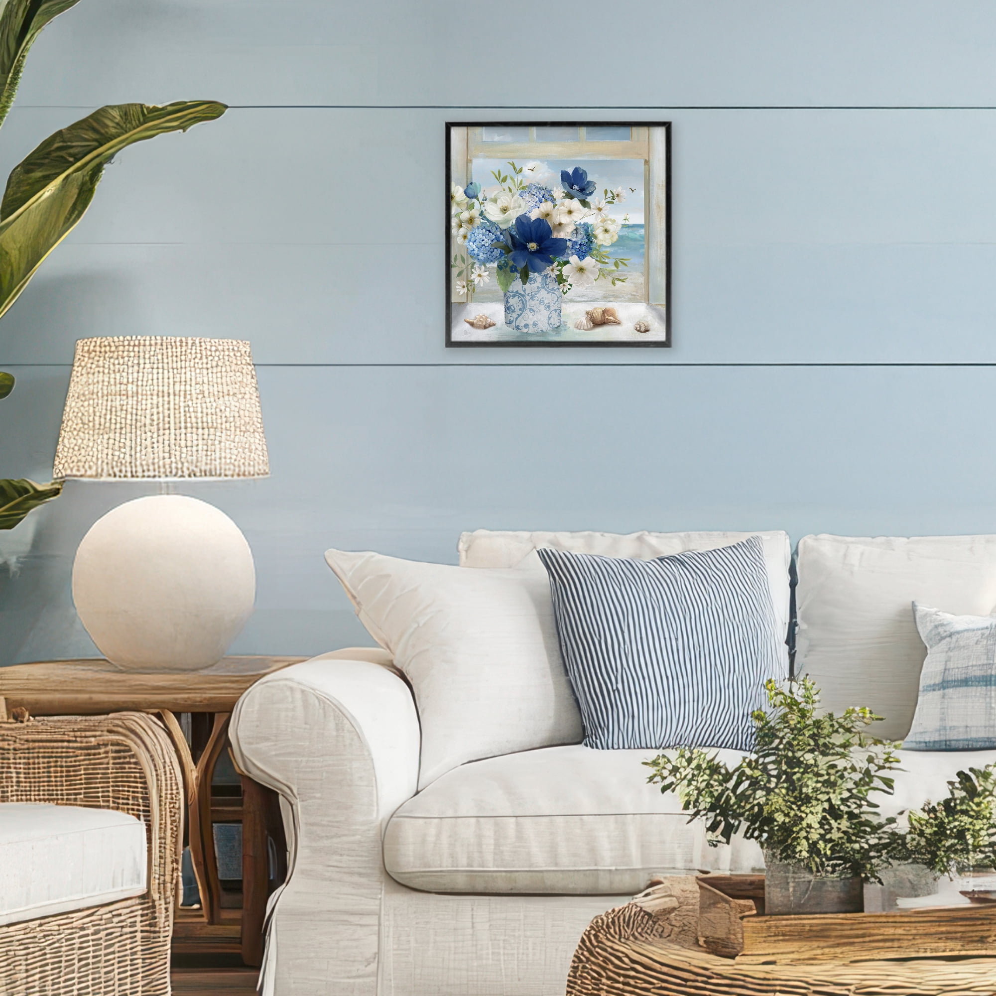Stupell Industries Seaside Blue & White Arrangement Black Framed Giclee Art, design by Nan