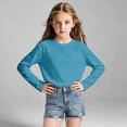 thumbnail image 4 of WAYUTE Girls Shirts Long Sleeve Mesh Tee Casual Rash Guard Solid Color Summer Top Breathable Shirt Activewear for Kids,Blue,Size 11 Y-12 Y, 4 of 7