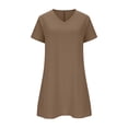 thumbnail image 5 of FengLS Women's Mini Dress Casual Loose Cotton-Linen Dress with Pockets Summer Lightweight Solid Color Homewear Short Dress Comfy V-Neck Short Sleeves Mini Dress, 5 of 7