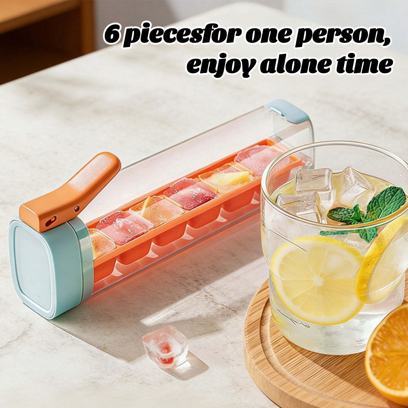 Ice Cube Tray with Lid and Storage Container, Press Type Ice Maker Mold, Easy Release Ice Tray 6 Grid Square Ice Cubes for Home Kitchen Use