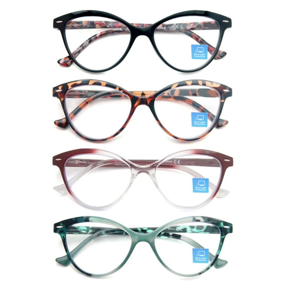 Women Reading Glasses 4-Pack 2.25,Cateye Readers Glasses Small Face Comfort Spring Hinge