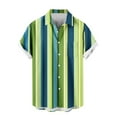 thumbnail image 5 of Tops for Men Plus Size Short Sleeve Lapel Button Stripe Color Block Printing Casual Turndown Collar Shirt Blouse Green XXXXXL, 5 of 6