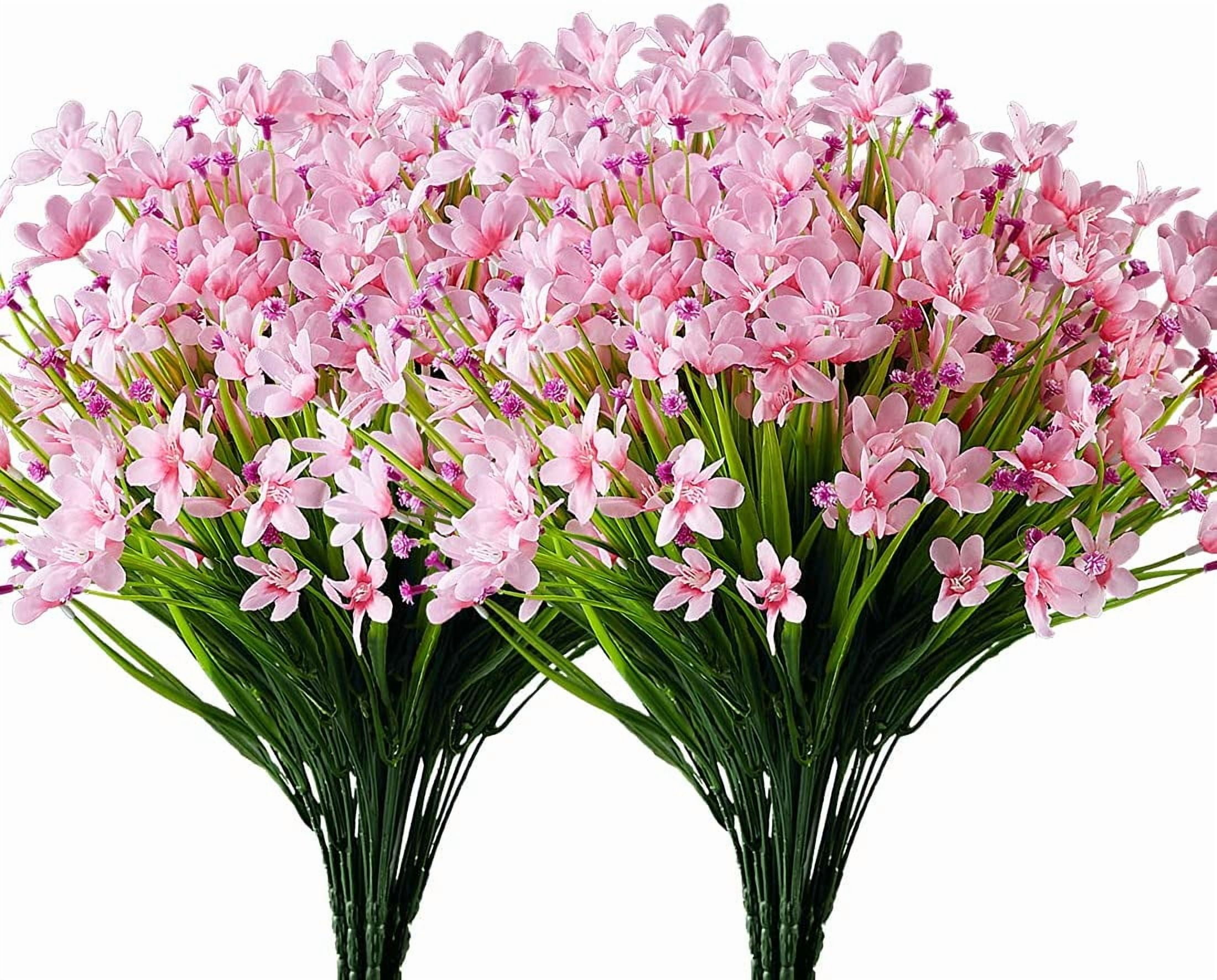 Sinhoon 10 Bundles Artificial Daffodils Flowers Faux Plastic Lotus Shrubs UV Resistant No Fade Faux Greenery For Bridal Bouquet Home Garden Hanging Planter Porch Patio Office Wedding Decoration(Pink)