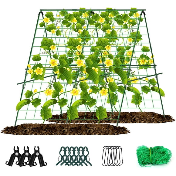 ShenMo 48 x 48Inch Foldable Cucumber Trellis Set, A-Frame Cucumber Trellis for Raised Bed Garden Vegetable Plant Grow Supports, Garden Trellis for Climbing Plants Outdoor for Tomato/Squash/Zucchini