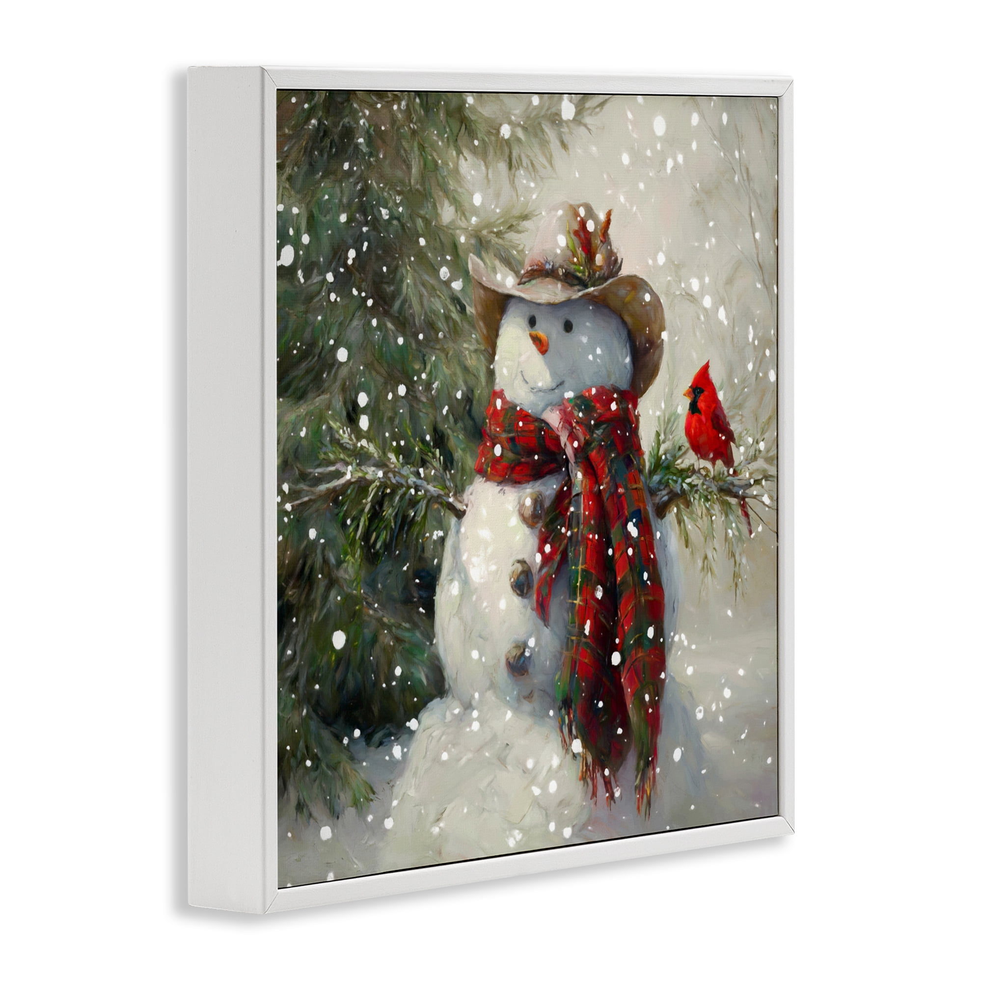 Stupell Industries Cowboy Snowman & Cardinal White Framed Giclee Art, design by Tina LeCour