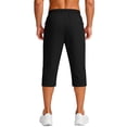 thumbnail image 3 of BVnarty Men's Capri Pants Ice Silk Solid Color Casual Below The Knee Lightweight Bermuda Shorts with Elastic Drawstring Waist and Zipper Pocket Black S, 3 of 6