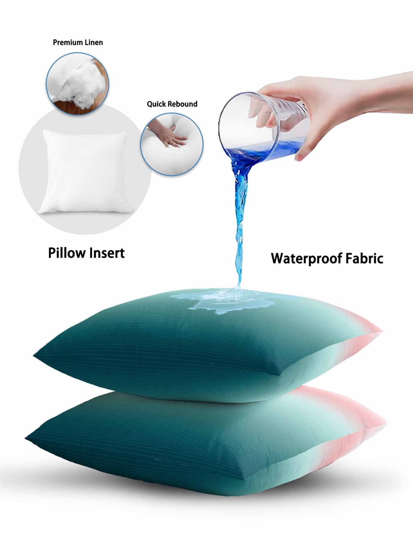 1 Pack Outdoor Throw Pillow, Pink Turquoise Ombre Waterproof Pillow with Insert Included, Teal Modern Geometric Striped Abstract Art Decorative Accent Cushion Sofa Pillows for Patio Porch, 16 x 16 In