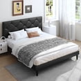 thumbnail image 2 of SYNGAR Full Bed Frame with Upholstered Faux Leather Adjustable Headboard, Platform Bed Frame with Wood Slats Support, Noise-Free, Easy Assembly, No Box Spring Needed, Modern Black Bed Frame, 2 of 11