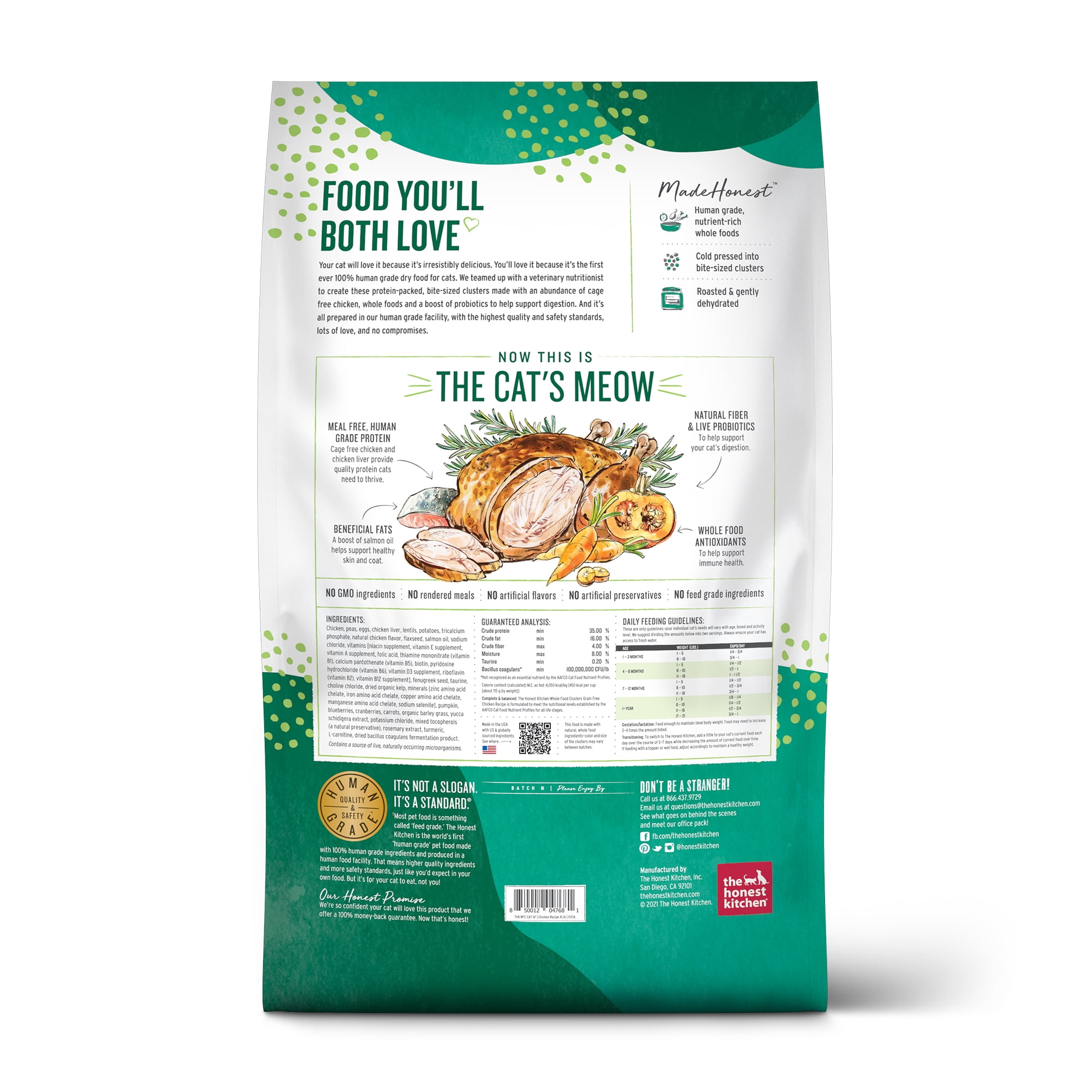 The Honest Kitchen Human Grade Dry Dog Food Whole Food Clusters Grain Free Chicken Dry Cat Food, 10 lb Bag