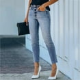thumbnail image 4 of Ripped Jeans for Women Mid Waisted Stretch Destroyed Skinny Classic Denim Leggings Pants Trousers for Women, 4 of 7