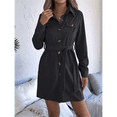 thumbnail image 4 of Robe Chemise Courte à Col en V pour Femme, Boutonnée, Plissée, à Manches Longues, avec Ceinture, 4 of 10