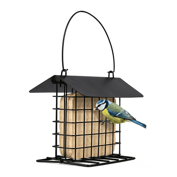 ACDANC Suet Bird Feeders for Outdoors Hanging,All Metal Bird Suet Cakes Cage Holder with Weatherproof Roof&Perch for Garden,Easy to Refill&Clean,Attract Woodpeckers,Chickadees,Nuthatches,Black