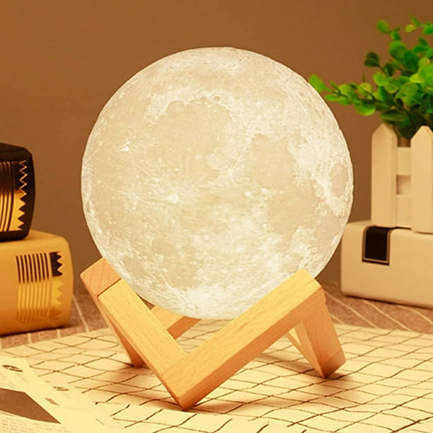 Lámpara de luna, 16 colores, impresión 3D, luz LED de noche, luz de luna con soporte y control remoto, regulable y ajuste de tiempo, recargable por USB para regalo de cumpleaños de los amantes de los niños (4,8 pulgadas)