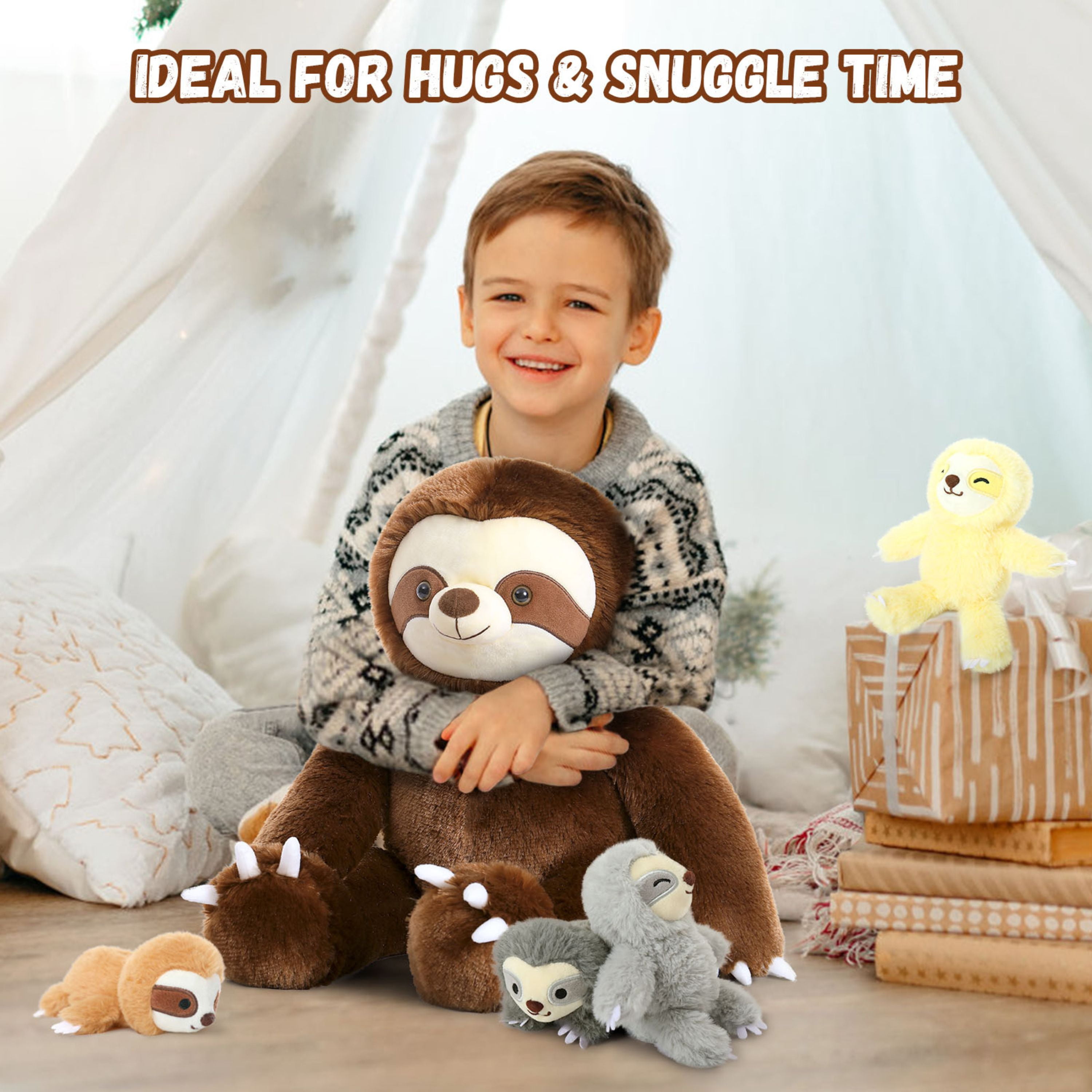 Tezituor 5Pcs Sloth Stuffed Animal 23.6'' Giant Sloth Plush with 4 Babies Plush Toy