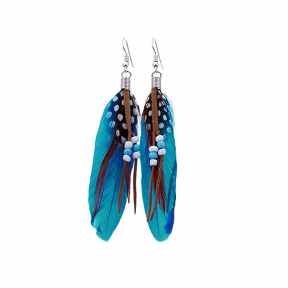 1 Pair Silver Angel Wing & White Feather Earrings Bohemian Large Dangle Drop
