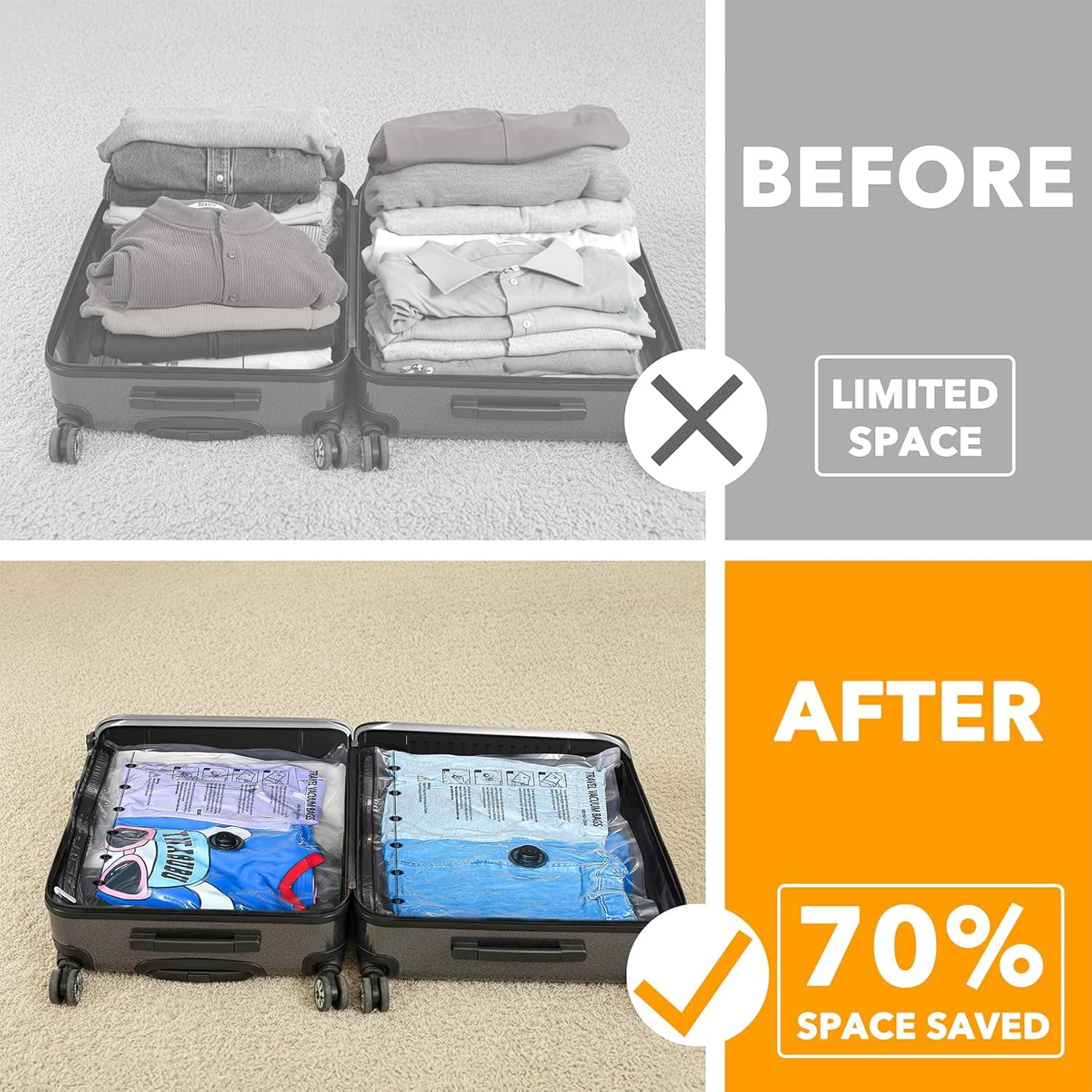 SpaceAid 18 Pack Travel Vacuum Bags for Luggage with Electric Pump, 6 Small, 6 Medium, 6 Large