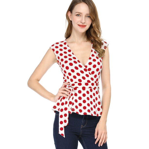Top Sin Mangas Con Cuello En V Allegra K Para Mujer Blanco Rojo XS