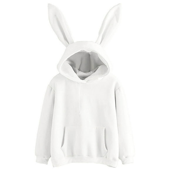 Bunny Hoodies for Women Cute Rabbit Ear Long Sleeve Hooded Pullovers Solid Color Fall Fashion Loose Casual Tops with Pocket