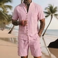 thumbnail image 2 of Bovxnpu Men 2 Piece Linen Set Beach Outfits Linen Men Short Sleeve Button Stand Collar Shirt Beach Set, 2 of 9