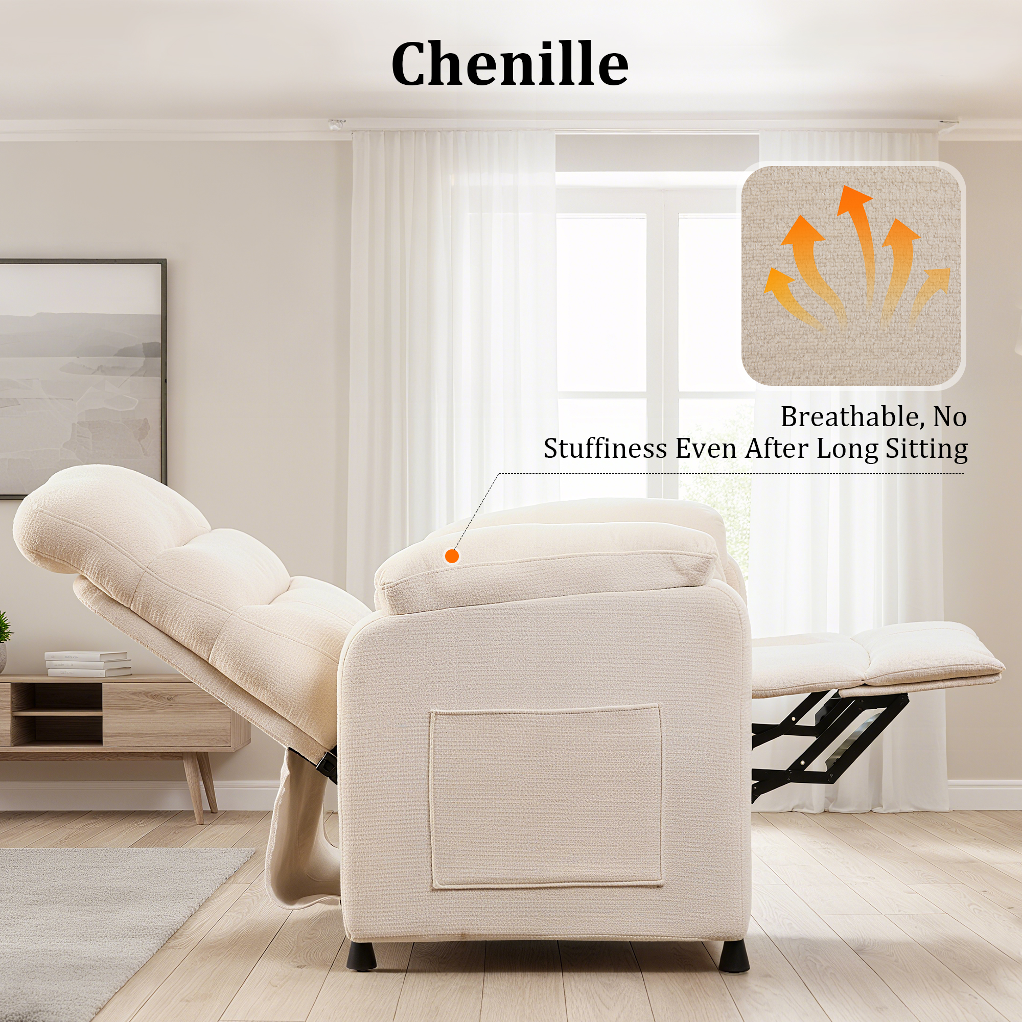 Miniyam Electric Recliner in White with 7-Zone Support & Silent Motor, Wired Remote & Plush Padding for Modern Living Room