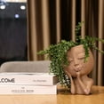 thumbnail image 4 of Nacams Face Planters Pots Unique Face Flower Pot for Indoor Outdoor Plants Resin Head Planter with Drainage Hole Cute Lady Face Plant Pots Closed Eyes (Dark), 4 of 5