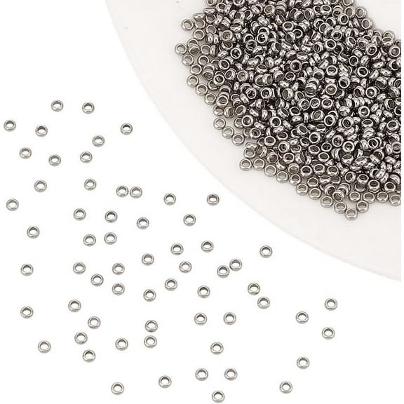 1000 Pcs 304 Stainless Steel Spacer Beads 2mm Rondelle Crimp Bead Tiny Stoppers Beads Metal Spacer Loose Beads for DIY Bracelet Necklace Jewelry Making Findings DIY