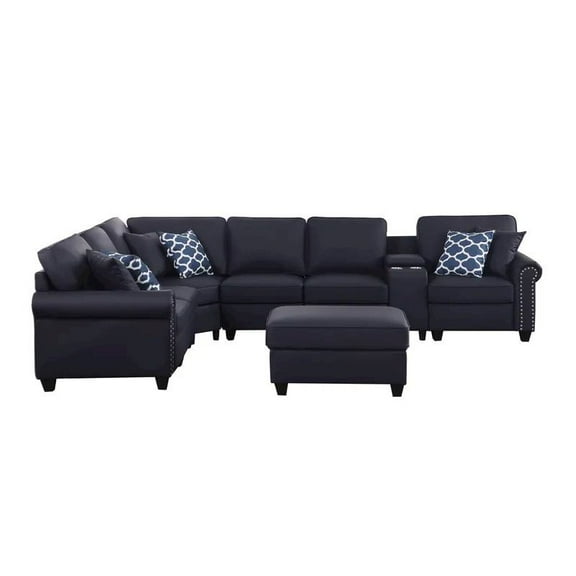 Devion Furniture Artificial Leather Modular Sectional Sofa with ottoman and cupholder console