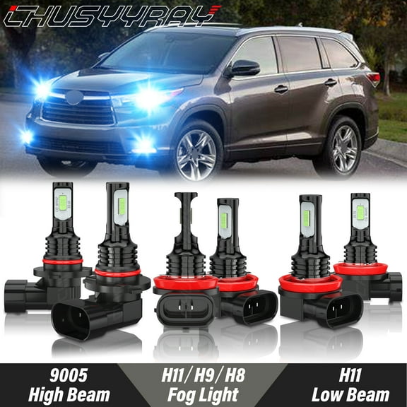 For Toyota Highlander 2014-2019 LED Headlight Hi-Lo Beam Fog Light Lamps Kit 8000K Ice Blue 6x